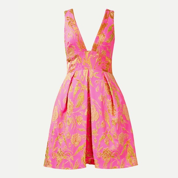 Marchesa Notte V Neck Metallic Floral Dress sz 2 - Picture 2 of 15